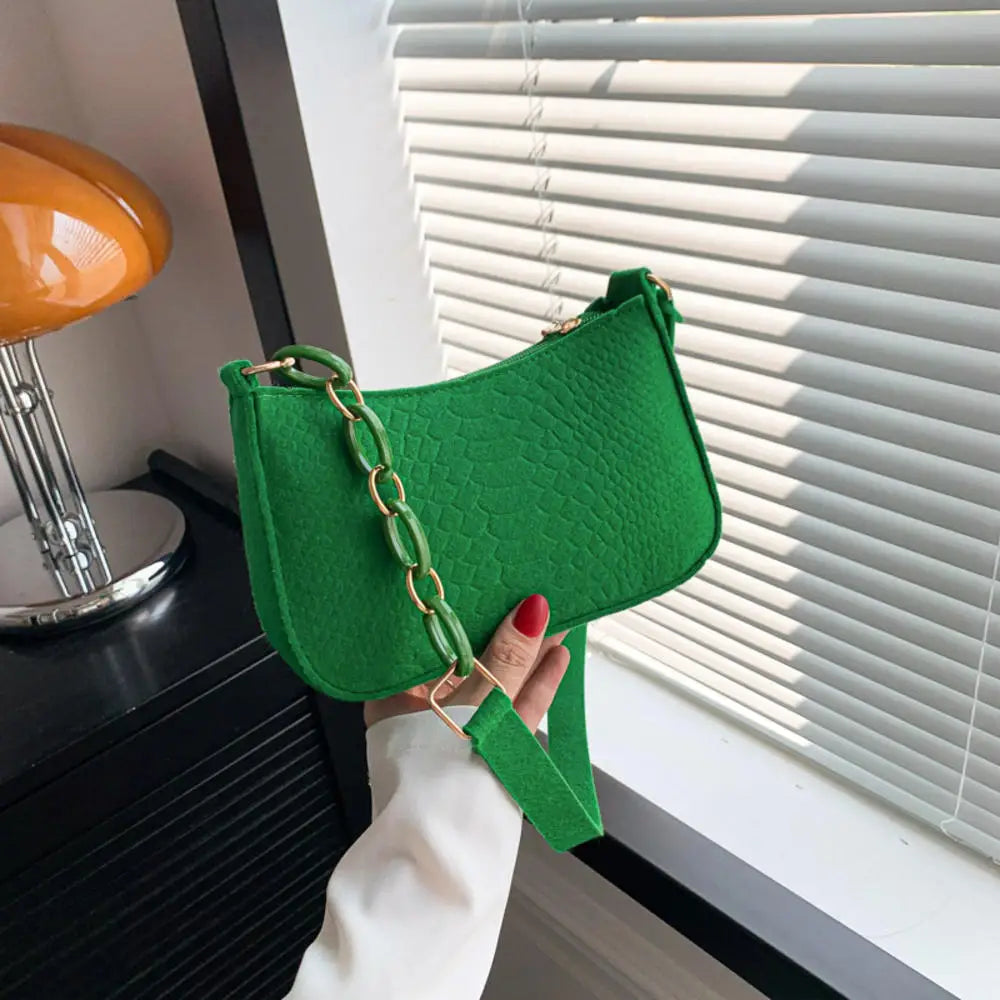 Fashion Felt Cloth Pattern Shoulder Bags for Women Small Handle Underarm Bag Clutch Luxury Solid Color Female Handbag with Purse